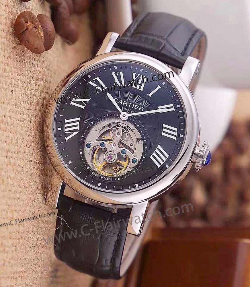 Clone Ronde de Cartier Tourbillon SS Watch Mens 42MM Clone Ronde de Cartier Tourbillon SS Watch Mens 42MM